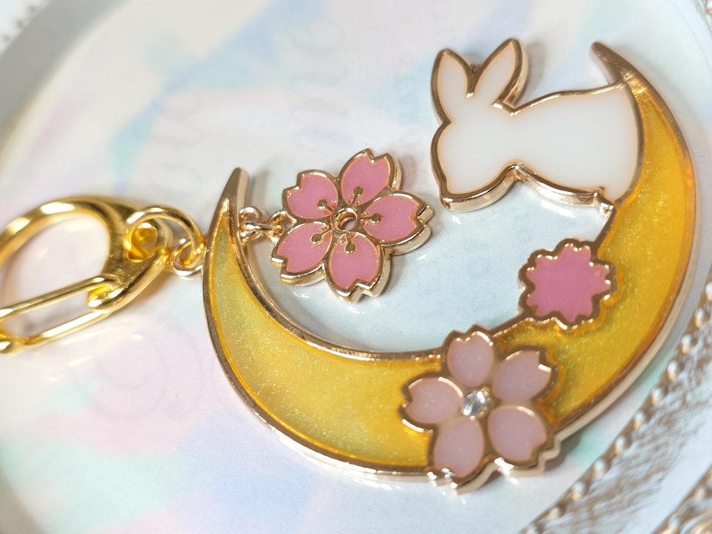 月見桜とうさぎのキーホルダー
