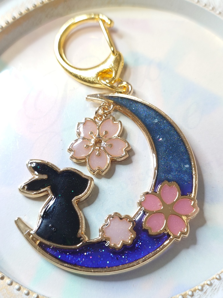 月見桜とうさぎのキーホルダー