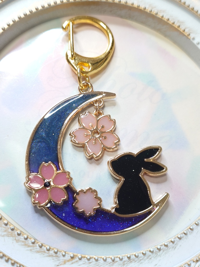 月見桜とうさぎのキーホルダー