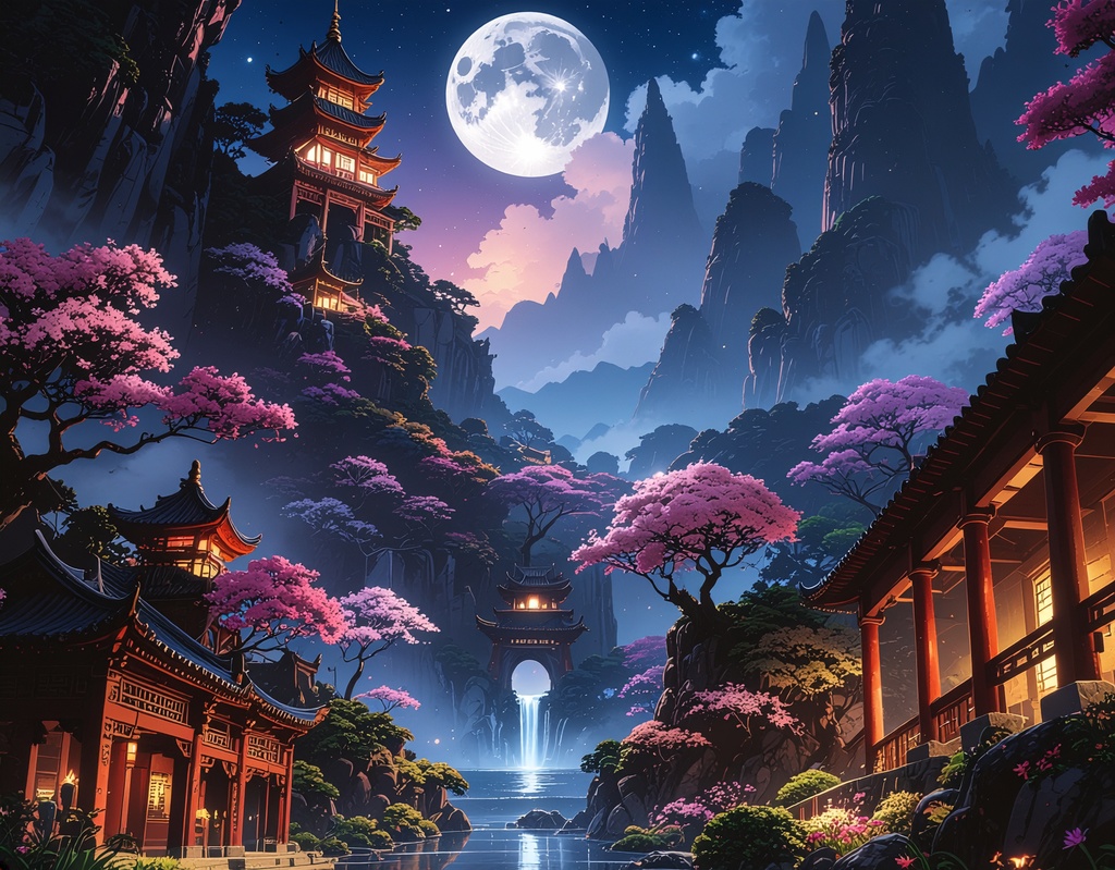 和風ファンタジー背景 「桜花爛漫」 高解像度アート素材(商用利用OK)