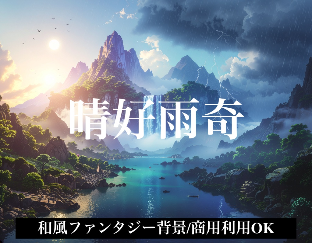和風ファンタジー背景 「晴好雨奇」 高解像度アート素材（商用利用OK）