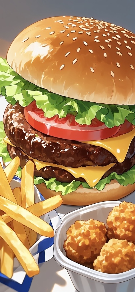 AI生成、ハンバーガー🍔ポテト🍟ナゲットの壁紙