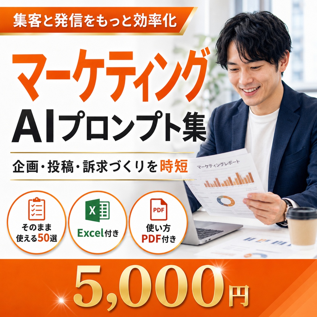 業務別AIプロンプト集50選|営業・マーケティング・人事・サポートなど7種類【Excel+使い方PDF】