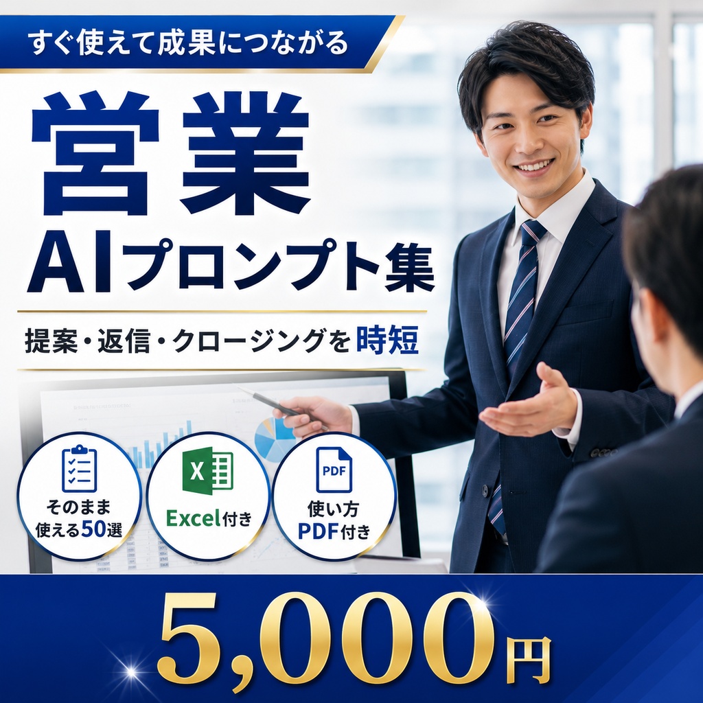 業務別AIプロンプト集50選|営業・マーケティング・人事・サポートなど7種類【Excel+使い方PDF】