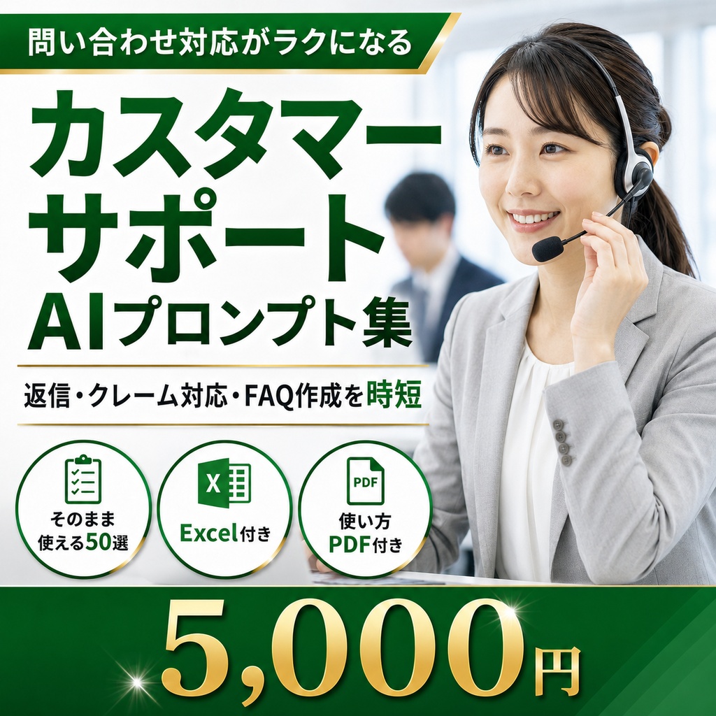 業務別AIプロンプト集50選|営業・マーケティング・人事・サポートなど7種類【Excel+使い方PDF】
