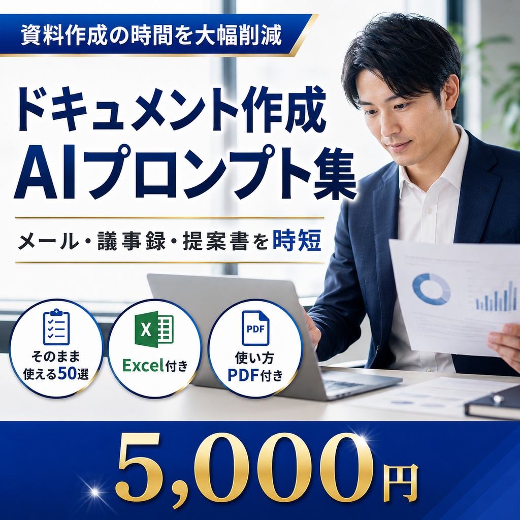業務別AIプロンプト集50選|営業・マーケティング・人事・サポートなど7種類【Excel+使い方PDF】