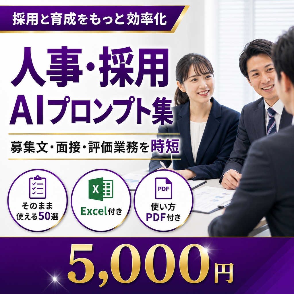 業務別AIプロンプト集50選|営業・マーケティング・人事・サポートなど7種類【Excel+使い方PDF】