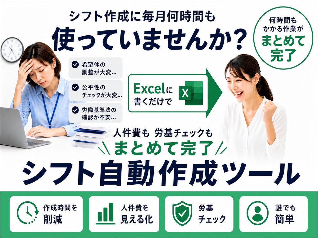 Excelに書くだけで人件費も労基チェックも一発のシフト自動作成ツール