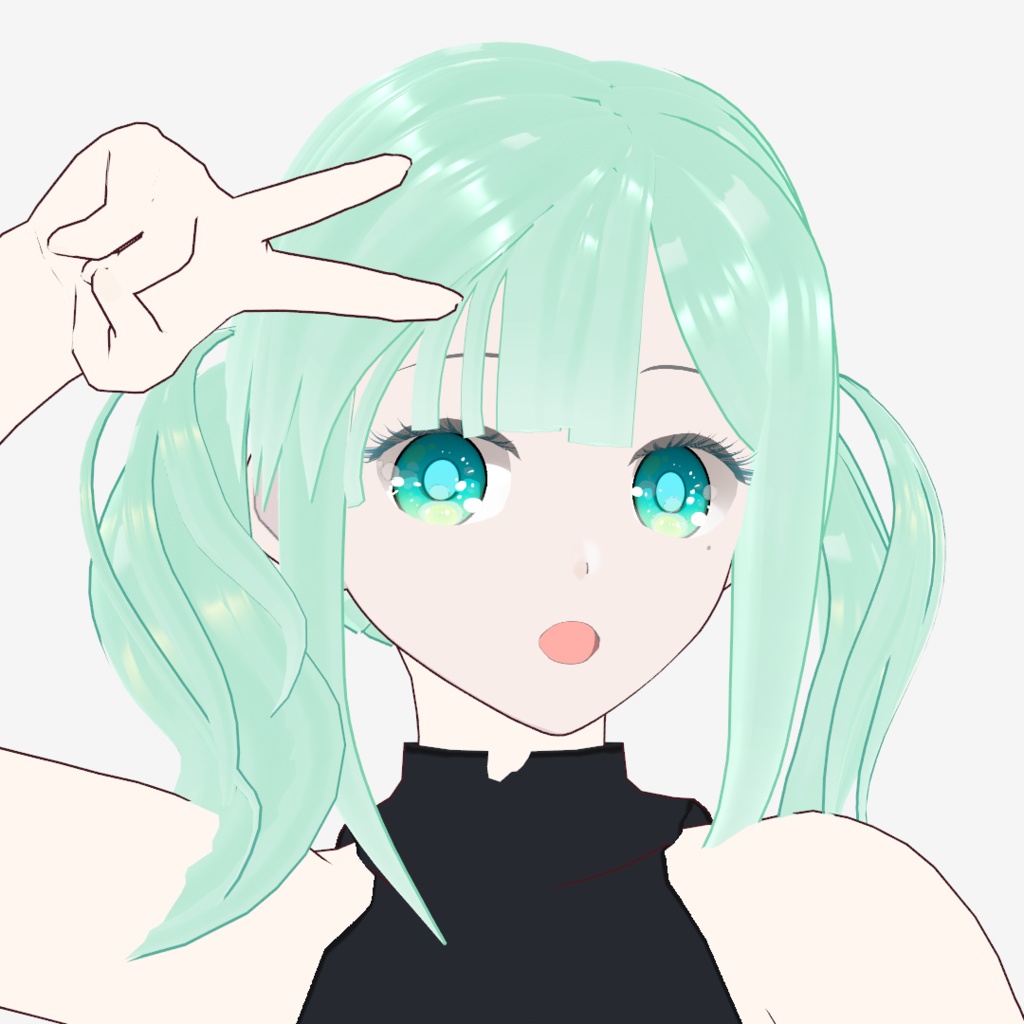 【Vroidヘアプリセット】ライトグリーンツインテール