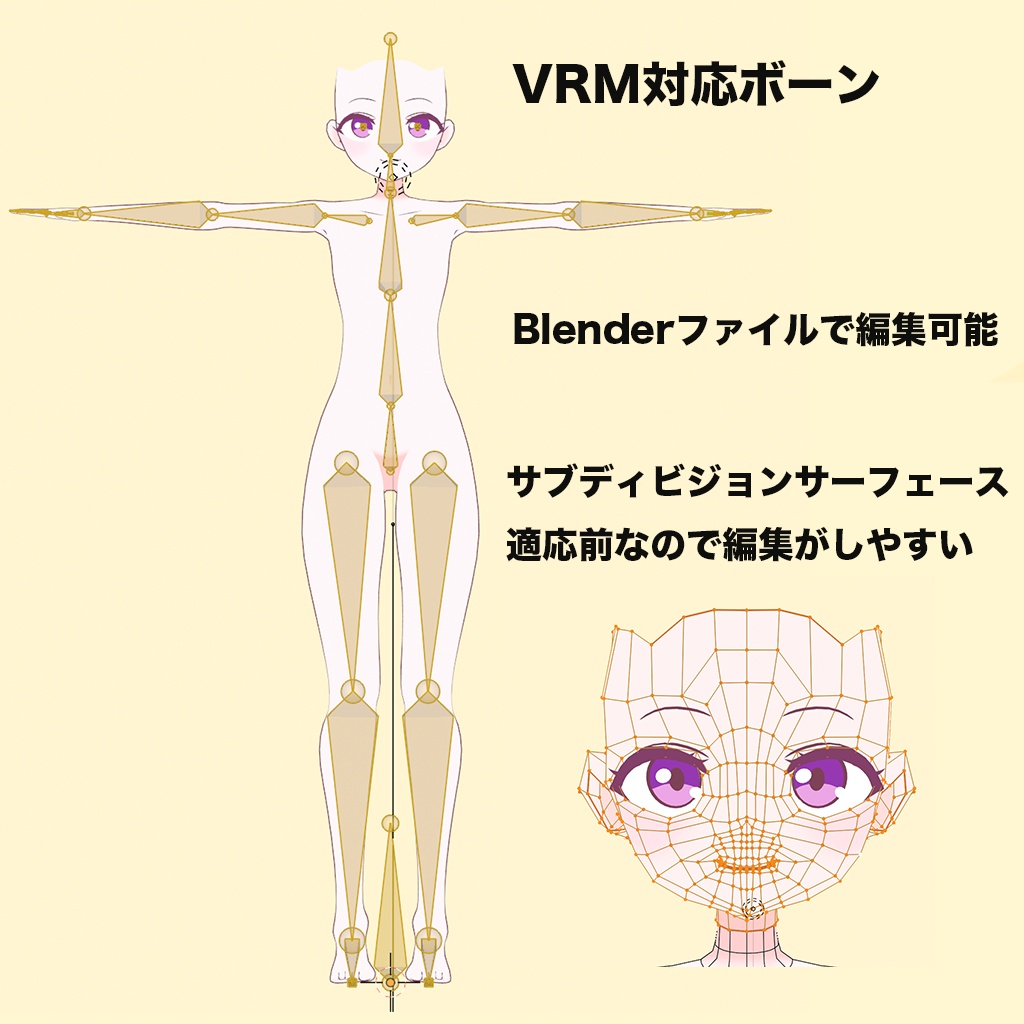 【素体モデル】VRM可動素体モデル(Blenderで編集可能)