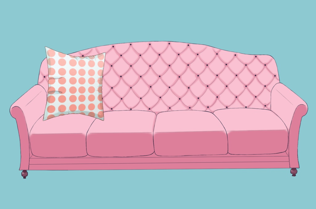 ピンク系ソファー&クッションセット素材【背景、VTuber配信など】