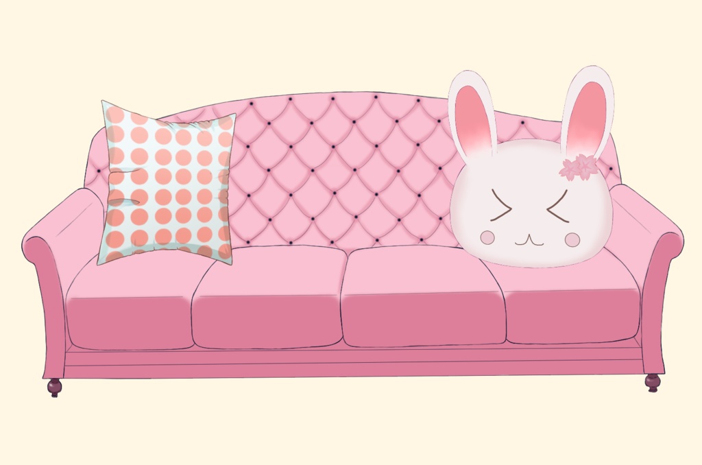 ピンク系ソファー＆クッションセット素材【背景、VTuber配信など】