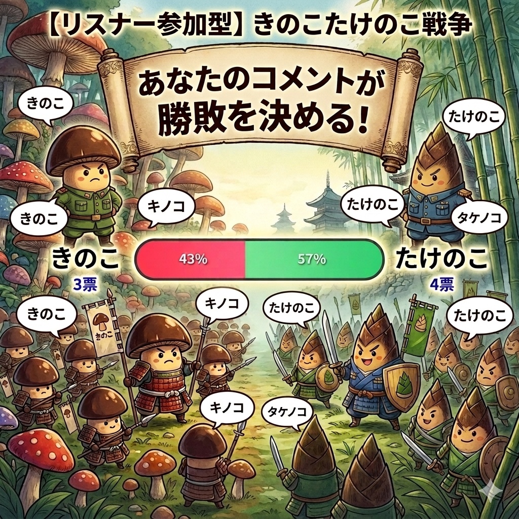 きのこたけのこ戦争のようなワードバトルで自動集計できるわんコメを使った企画向け配布テンプレート【kinotake-sensou】