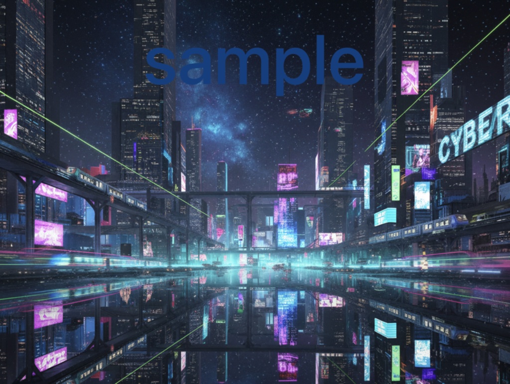 【画像背景】サイバーパンク街並み 朝昼夜