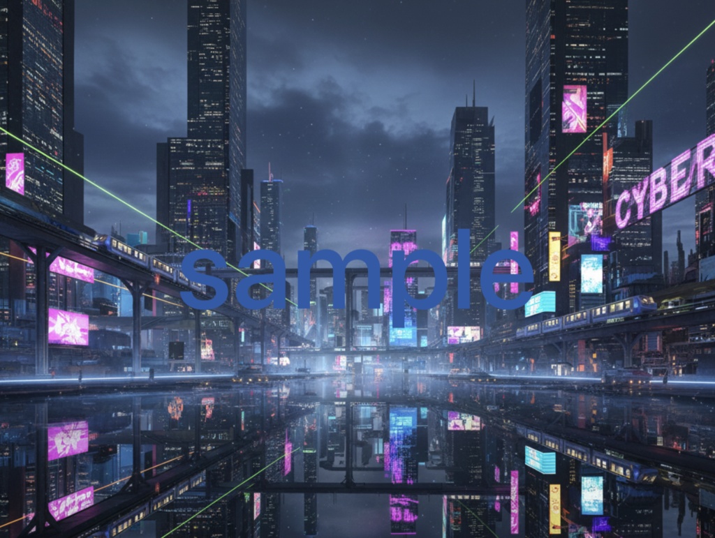 【画像背景】サイバーパンク街並み 朝昼夜