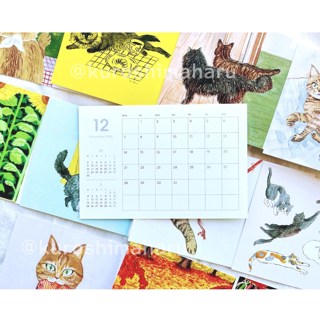 2026年度 卓上カレンダー(ハガキサイズ)木製スタンド付