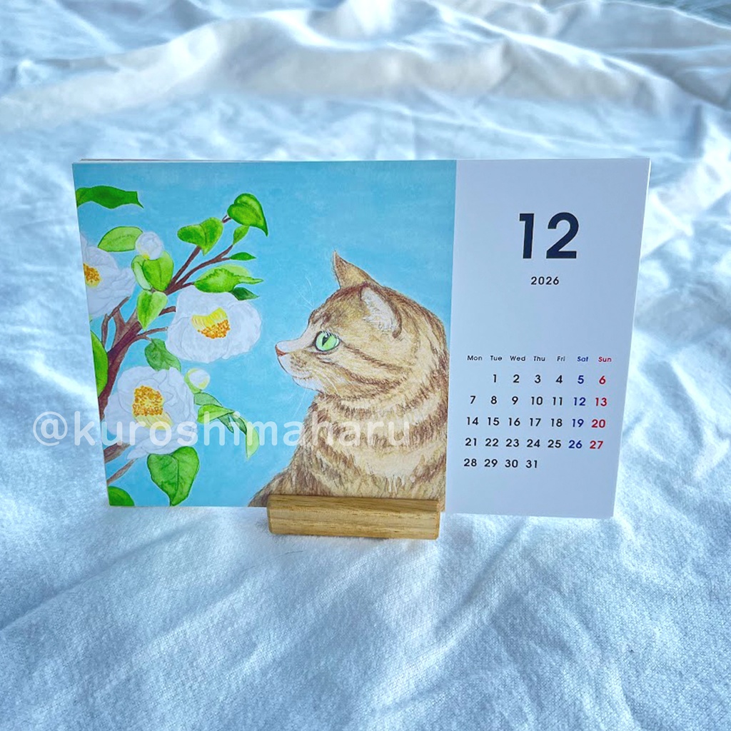 2026年度 卓上カレンダー(ハガキサイズ)木製スタンド付