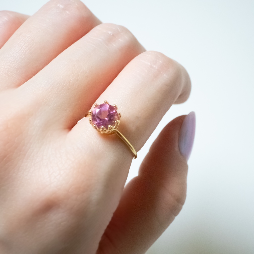 推し色★推し誕生石★ ピンクトパーズのクラウンリング【フリーサイズ】11月の誕生石