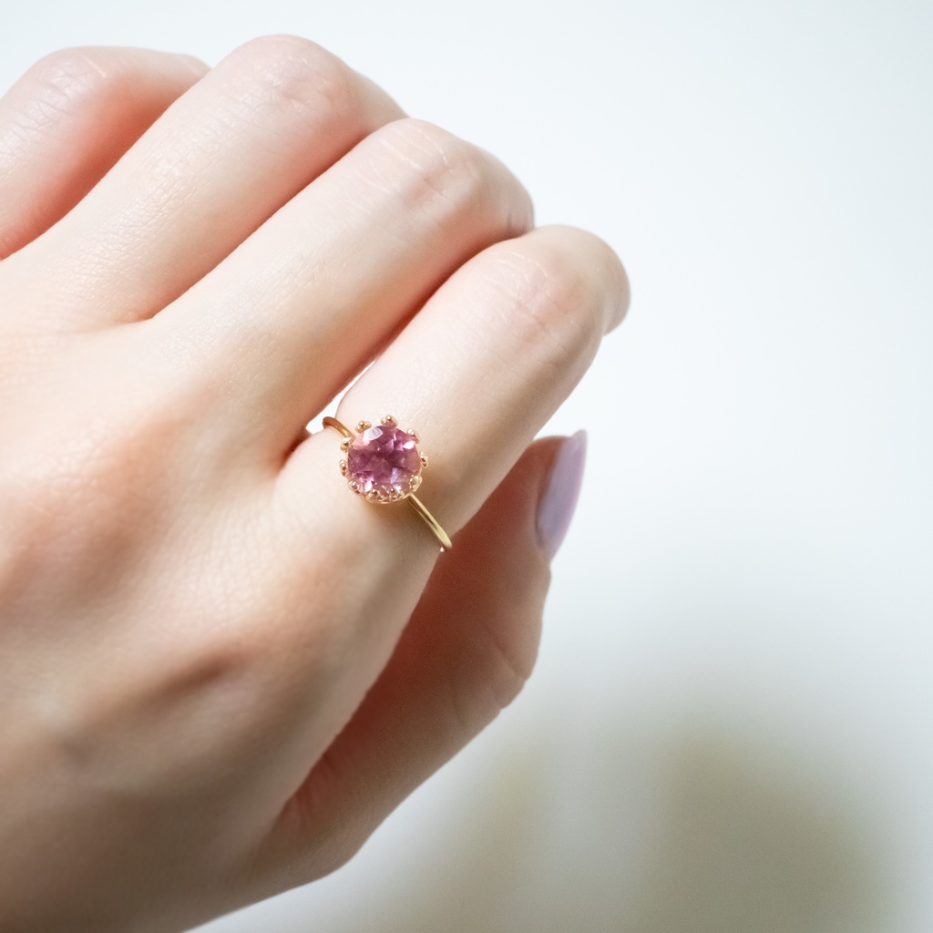 推し色★推し誕生石★ ピンクトパーズのクラウンリング【フリーサイズ】11月の誕生石