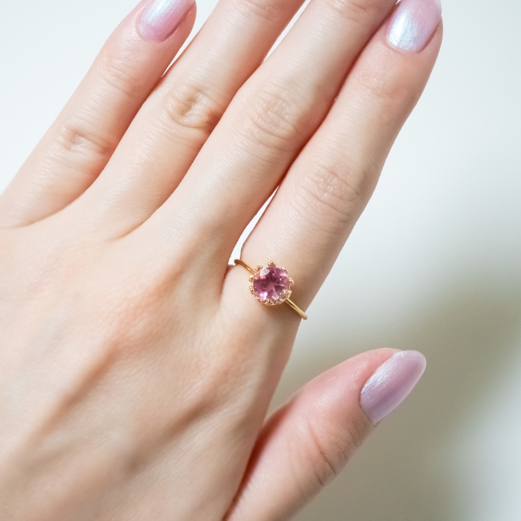 推し色★推し誕生石★ ピンクトパーズのクラウンリング【フリーサイズ】11月の誕生石