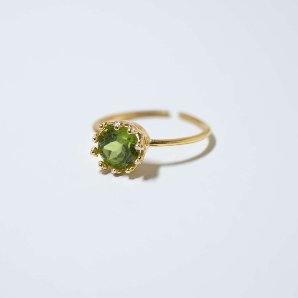 推し色★推し誕生石★ ペリドット 天然石のクラウンリング【フリーサイズ】18KGP S925