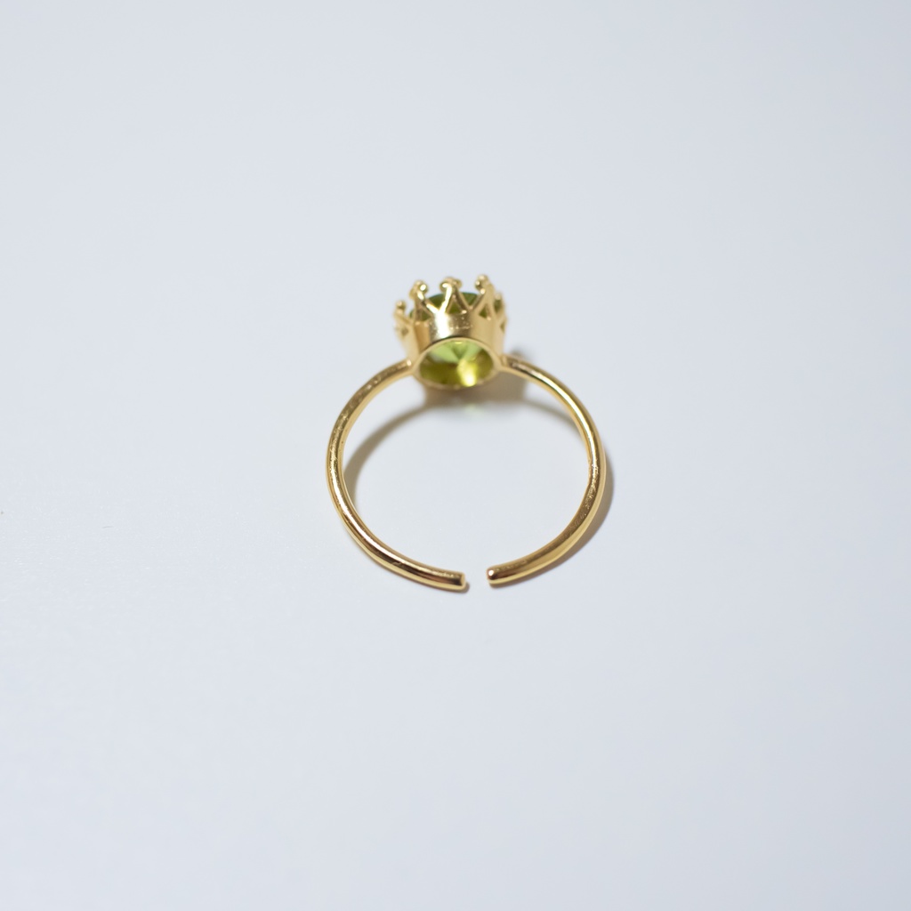 推し色★推し誕生石★ ペリドット 天然石のクラウンリング【フリーサイズ】18KGP S925