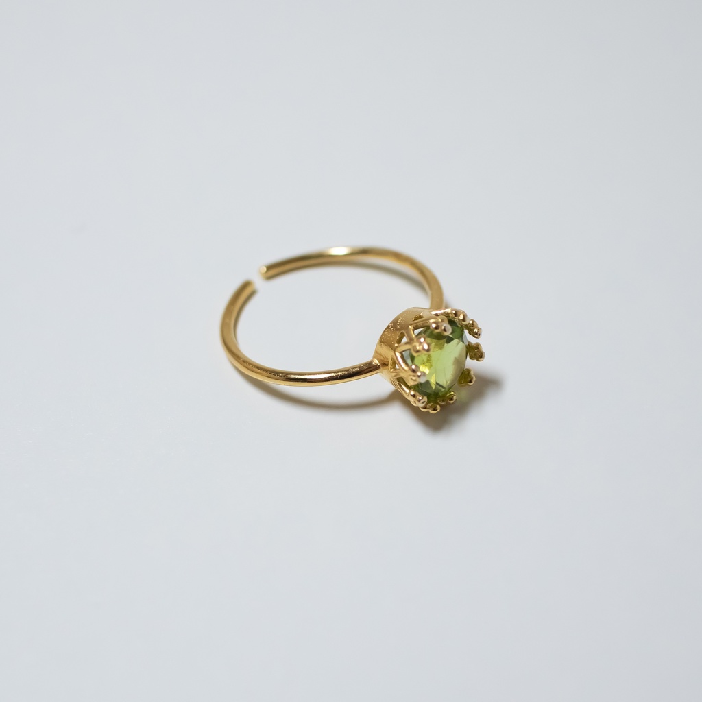 推し色★推し誕生石★ ペリドット 天然石のクラウンリング【フリーサイズ】18KGP S925