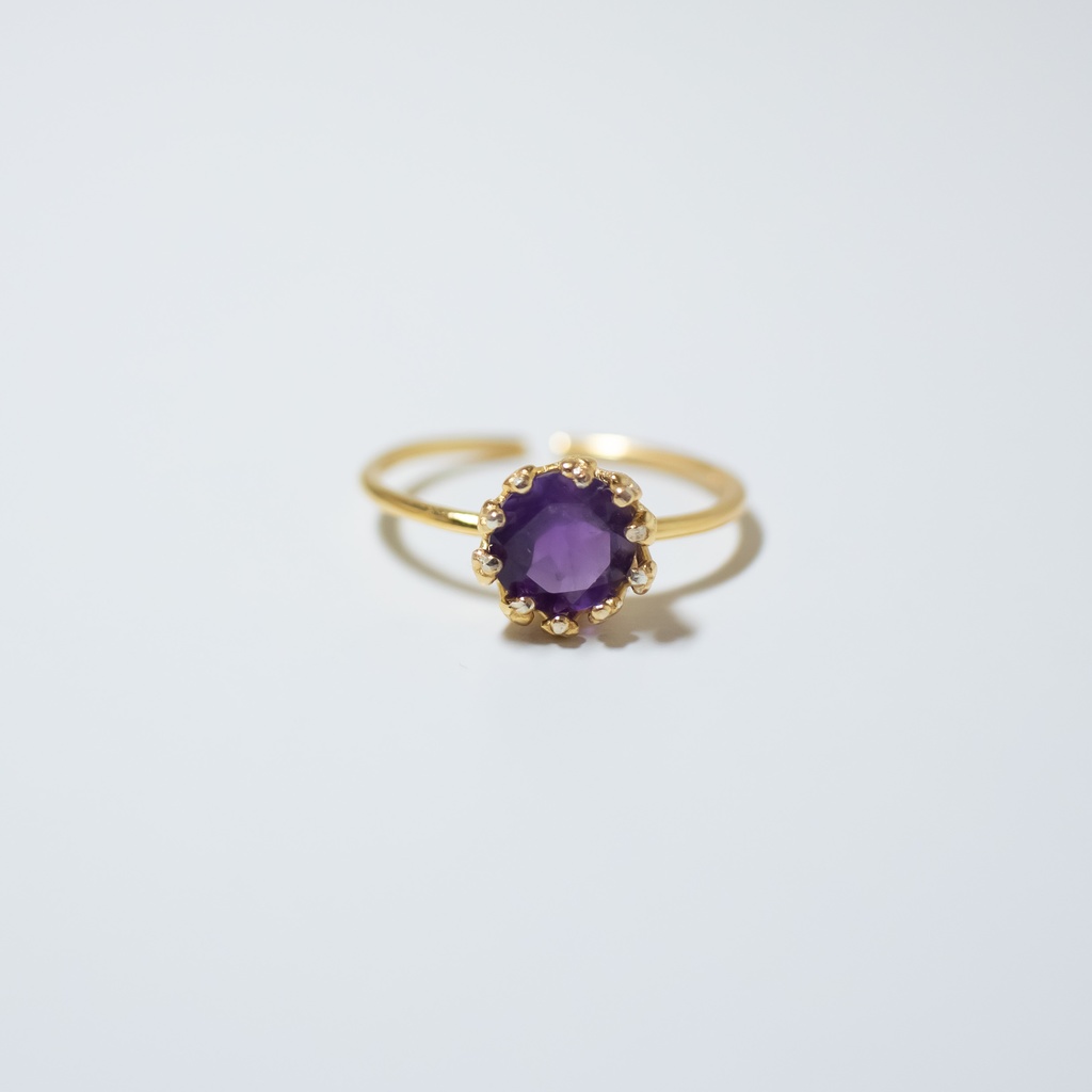 推し色★推し誕生石★ アメジスト 天然石のクラウンリング【フリーサイズ】18KGP S925
