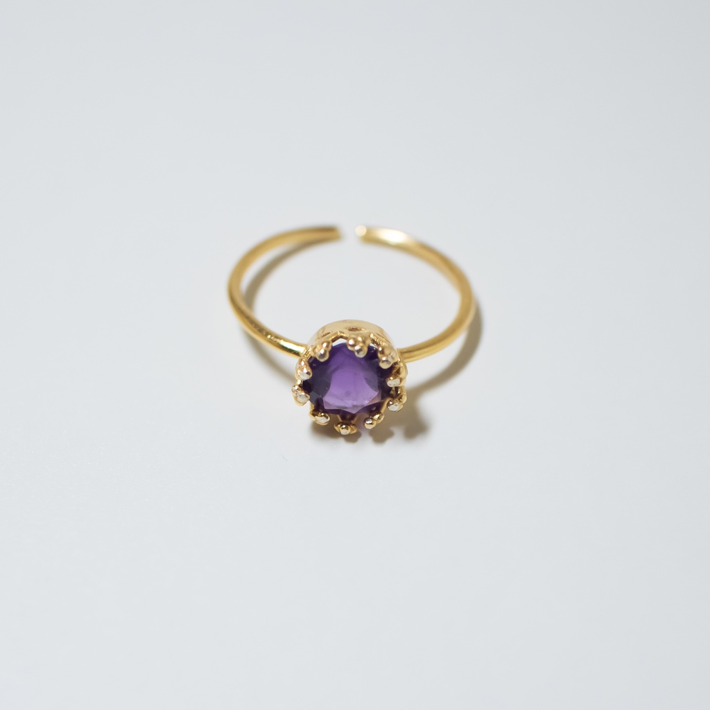 推し色★推し誕生石★ アメジスト 天然石のクラウンリング【フリーサイズ】18KGP S925