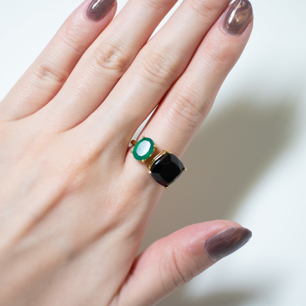 推し色★推しカプカラー★推し誕生石★ 天然石 スピネル×グリーンオニキスのフォークリング【フリーサイズ】