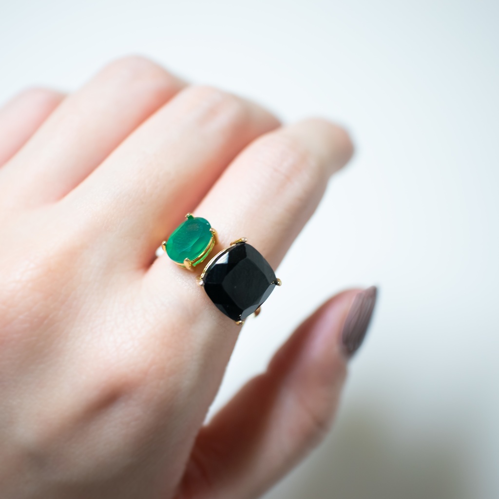 推し色★推しカプカラー★推し誕生石★ 天然石 スピネル×グリーンオニキスのフォークリング【フリーサイズ】