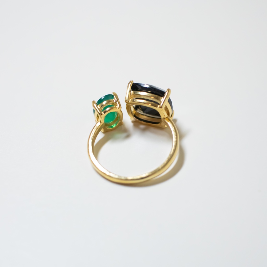 推し色★推しカプカラー★推し誕生石★ 天然石 スピネル×グリーンオニキスのフォークリング【フリーサイズ】