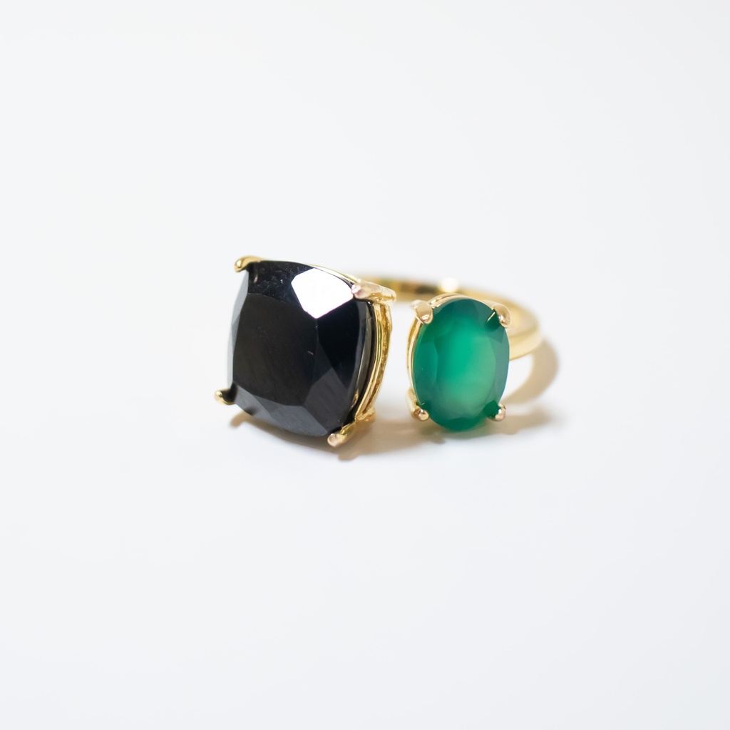 推し色★推しカプカラー★推し誕生石★ 天然石 スピネル×グリーンオニキスのフォークリング【フリーサイズ】