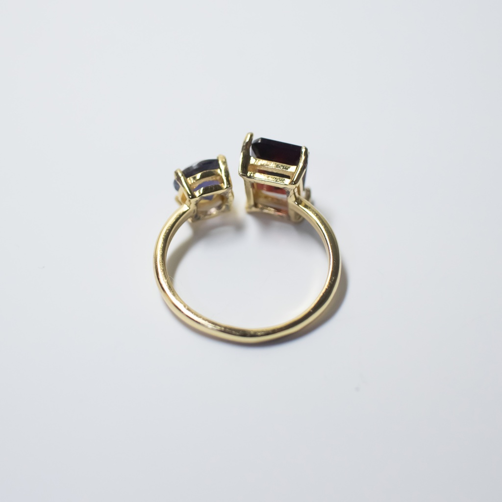 推し色★推しカプカラー★推し誕生石★ 天然石 モザンビークガーネット×アイオライトのフォークリング【フリーサイズ】