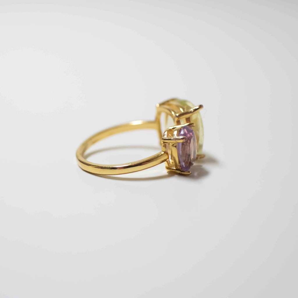 推し色★推しカプカラー★推し誕生石★ 天然石 アメジスト×レモンクォーツのフォークリング【フリーサイズ】