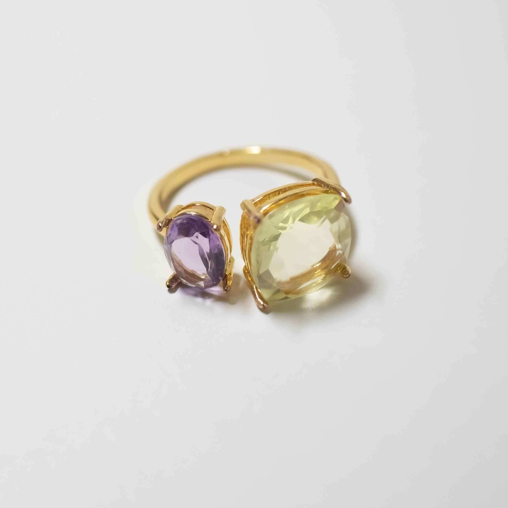 推し色★推しカプカラー★推し誕生石★ 天然石 アメジスト×レモンクォーツのフォークリング【フリーサイズ】