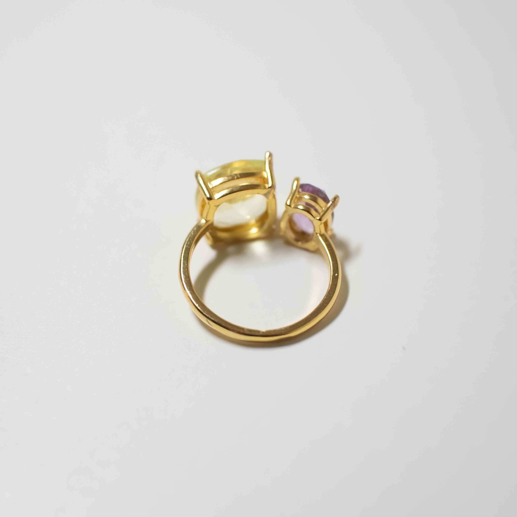 推し色★推しカプカラー★推し誕生石★ 天然石 アメジスト×レモンクォーツのフォークリング【フリーサイズ】