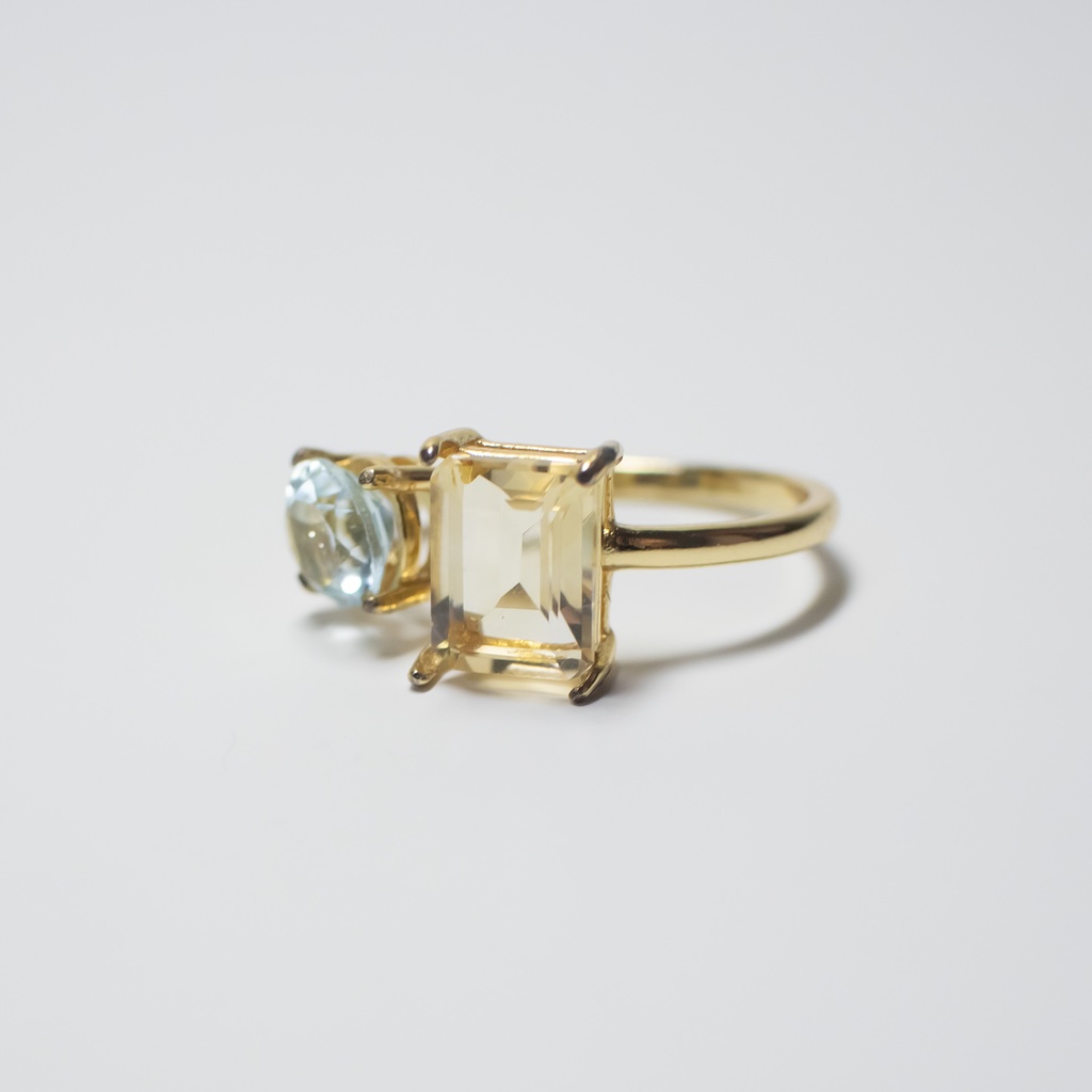 推し色★推しカプカラー★推し誕生石★ 天然石 シトリン×スカイブルートパーズのフォークリング【フリーサイズ】