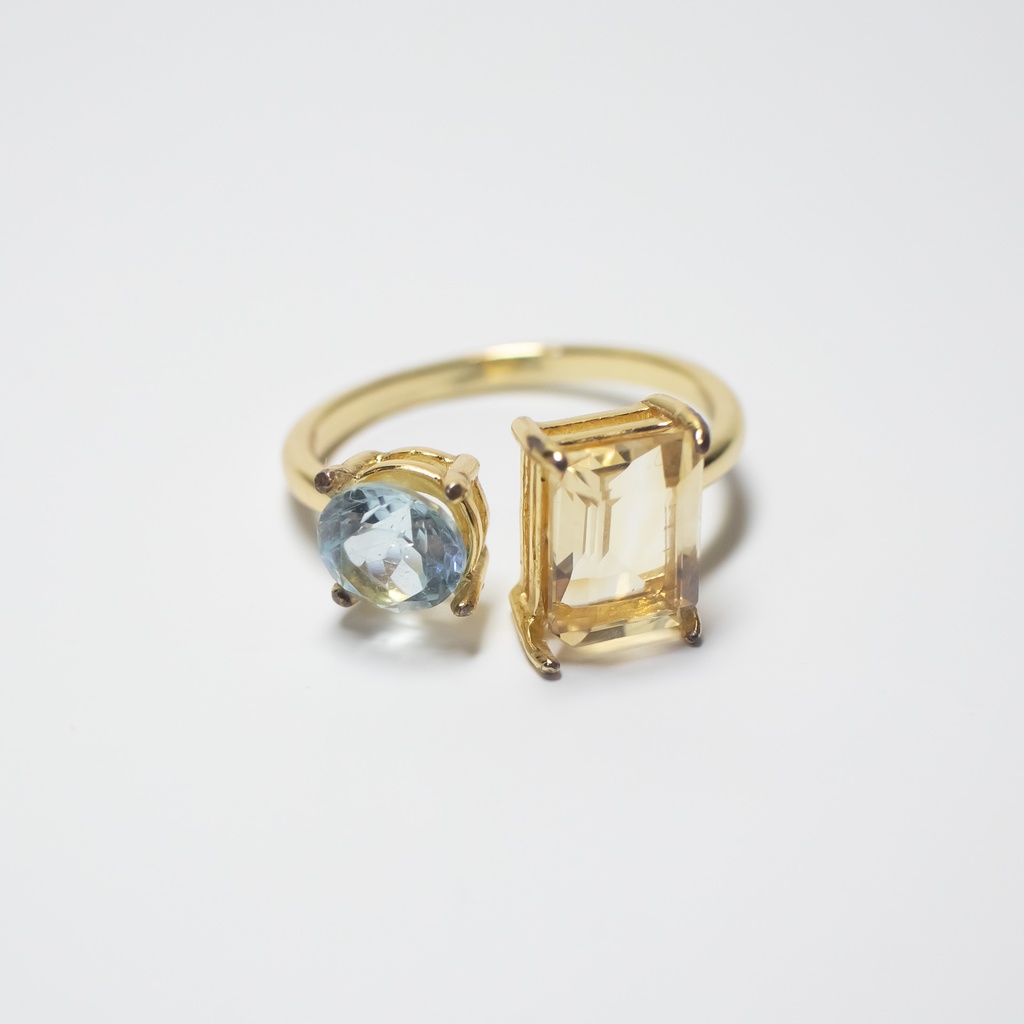 推し色★推しカプカラー★推し誕生石★ 天然石 シトリン×スカイブルートパーズのフォークリング【フリーサイズ】