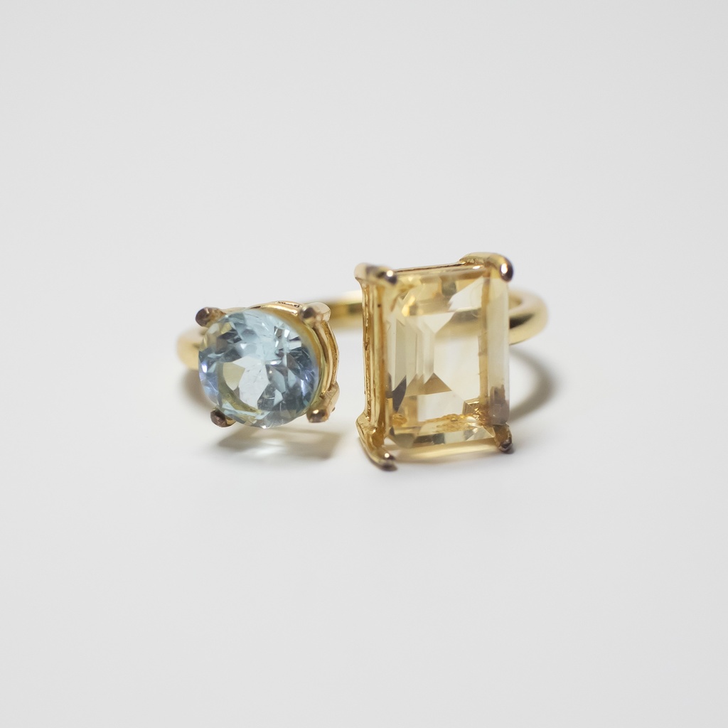 推し色★推しカプカラー★推し誕生石★ 天然石 シトリン×スカイブルートパーズのフォークリング【フリーサイズ】