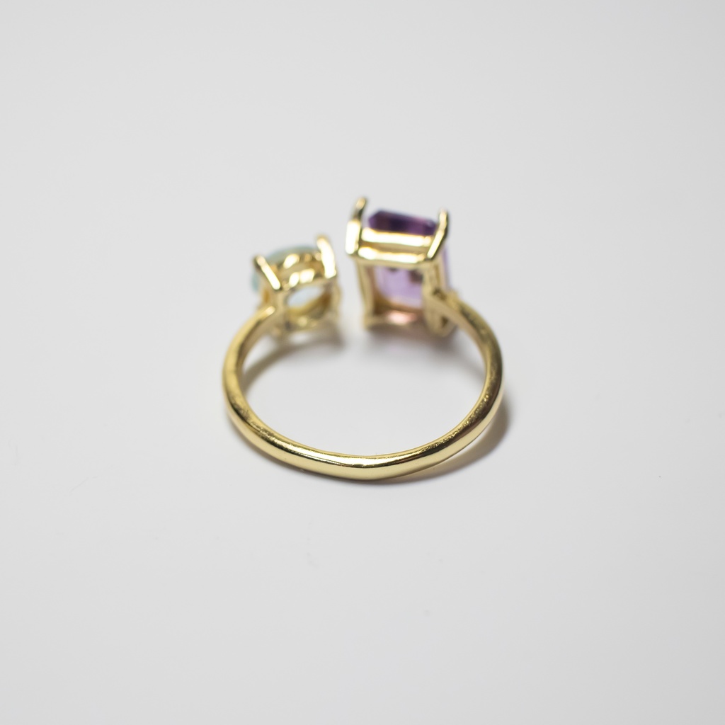 推し色★推しカプカラー★推し誕生石★ 天然石 アメジスト×スカイブルートパーズのフォークリング【フリーサイズ】