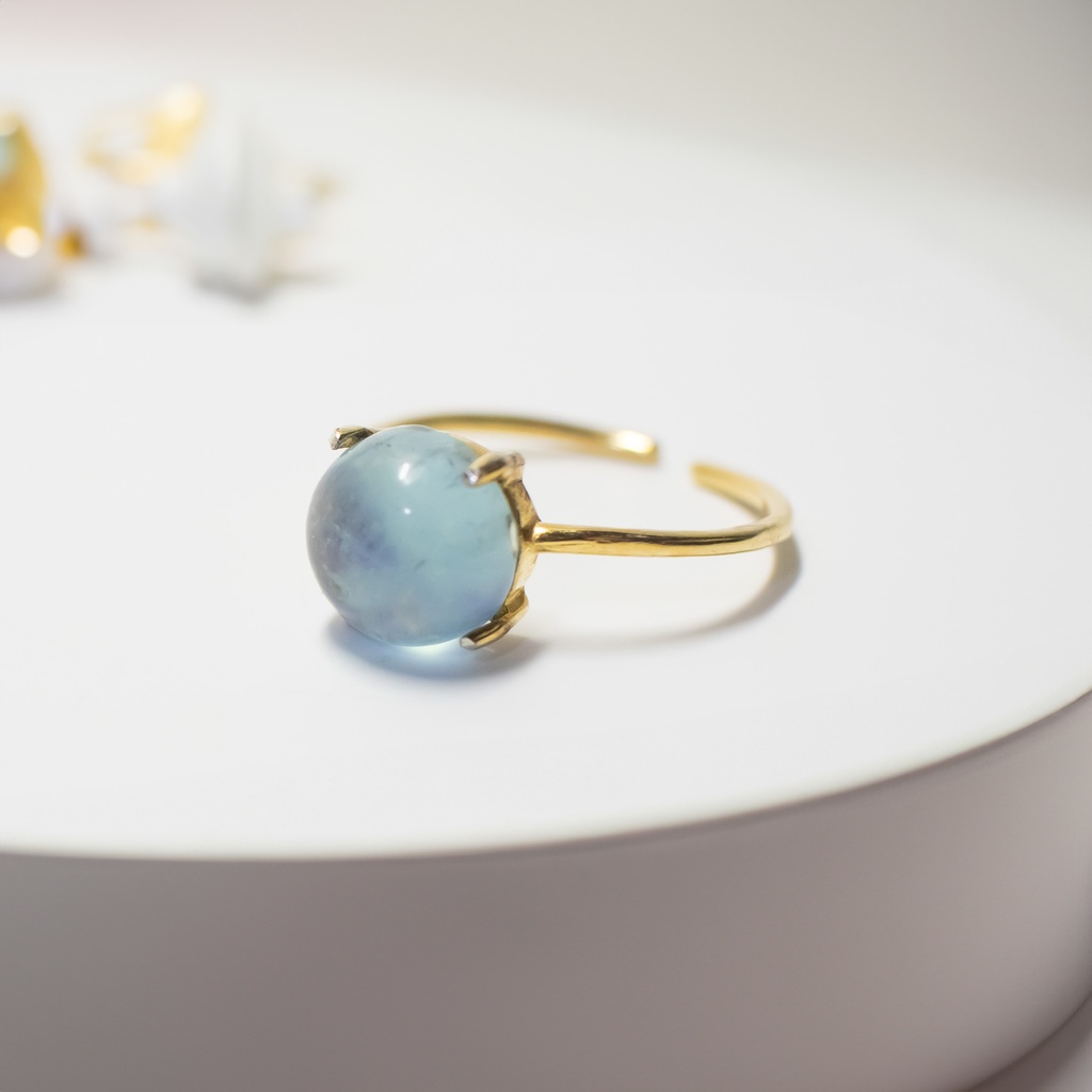 推し色★推し誕生石★ 天然石 アクアマリンのフリーサイズ リング 18KGP s925