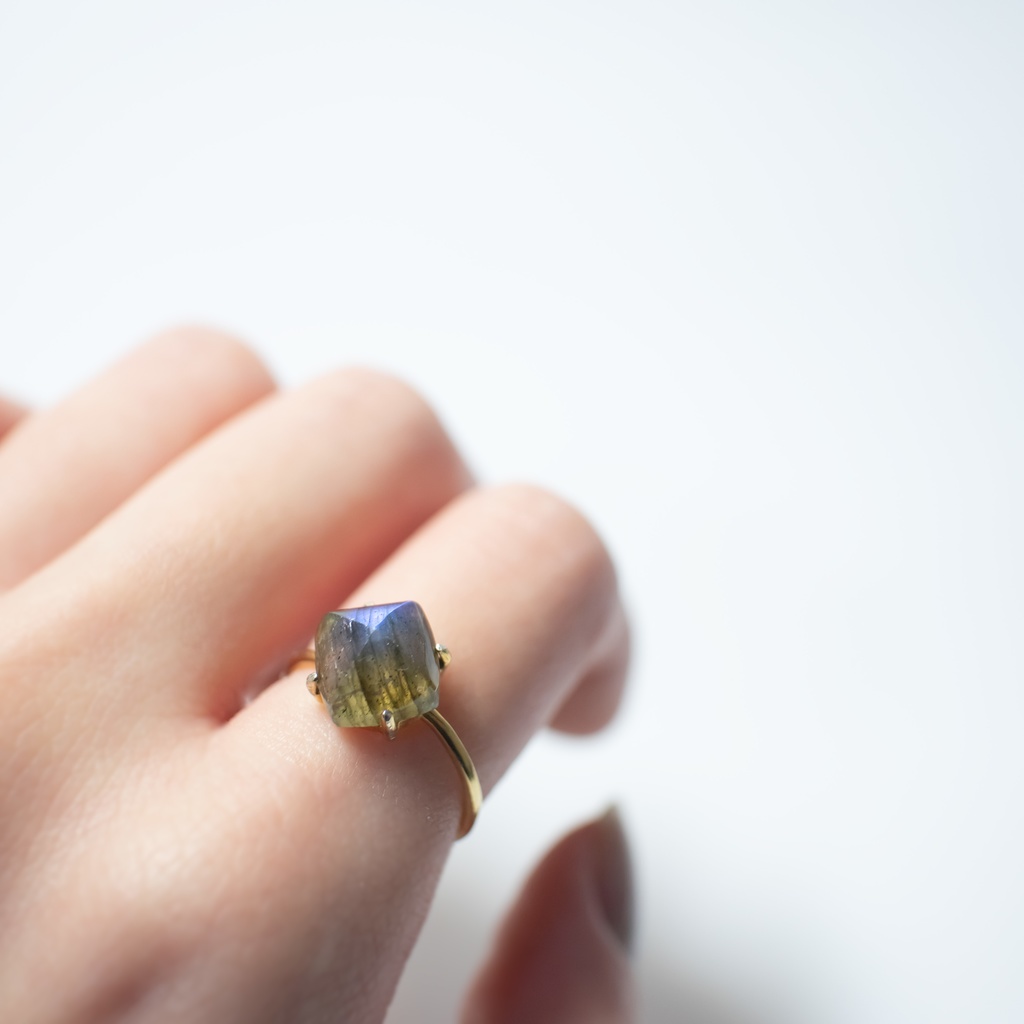 天然石 ラブラドライトのフリーサイズリング 18KGP S925