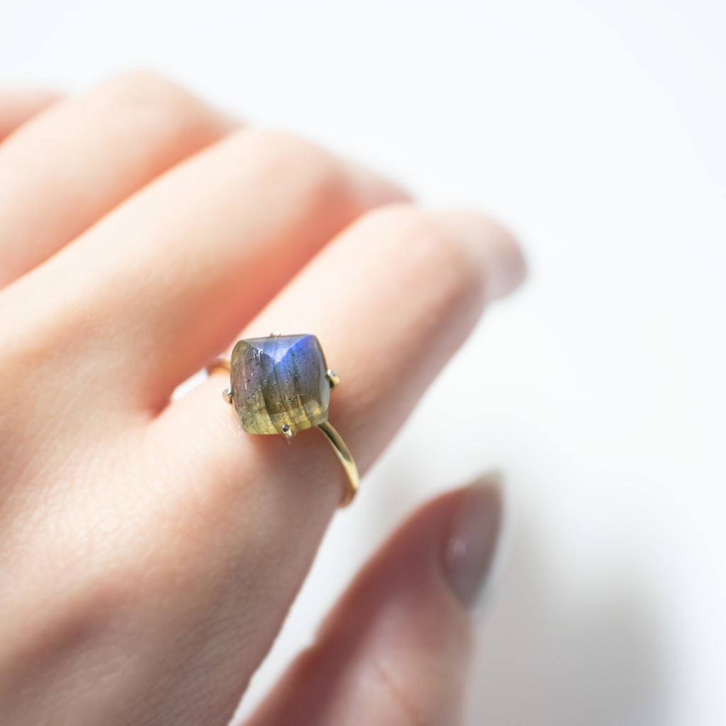 天然石 ラブラドライトのフリーサイズリング 18KGP S925