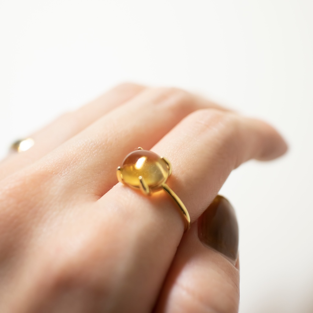 推し色★推し誕生石★ 天然石 シトリンのフリーサイズリング 18KGP s925
