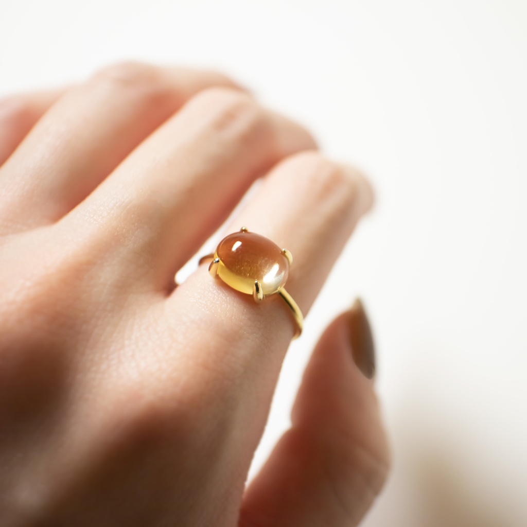 推し色★推し誕生石★ 天然石 シトリンのフリーサイズリング 18KGP s925