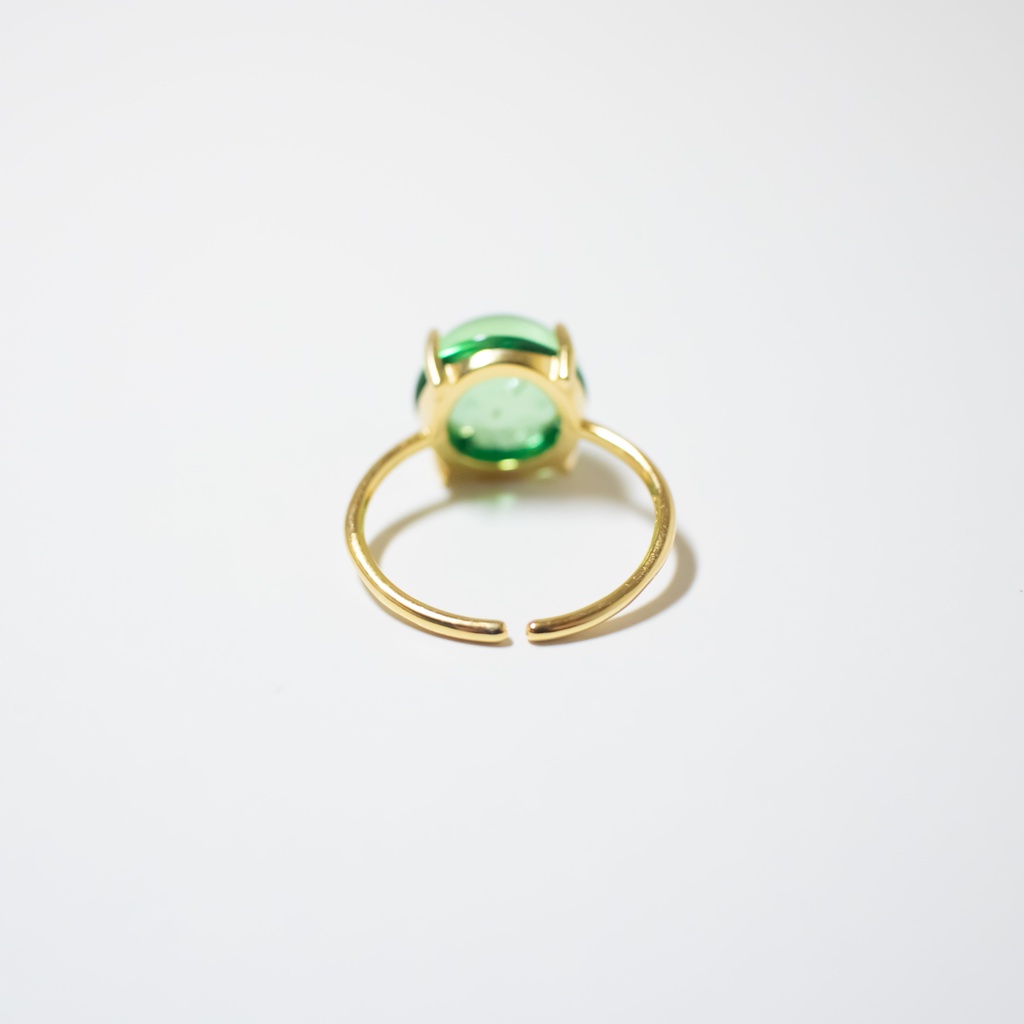 推し色★ 天然石 クラック入りグリーンカラーアンバーのリング【フリーサイズ】琥珀 s925 18KGP