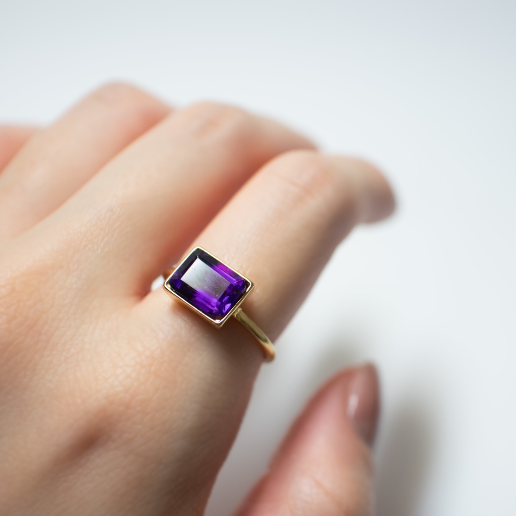 推し色★推し誕生石★ 天然石 アメジストのレクタングルリング【10号・13号】パープル 濃
