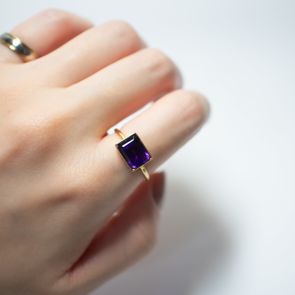 推し色★推し誕生石★ 天然石 アメジストのレクタングルリング【10号・13号】パープル 濃