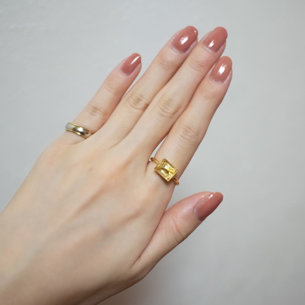 推し色★推し誕生石★ 天然石 宝石質シトリンAAAのレクタングルリング【10号・13号】